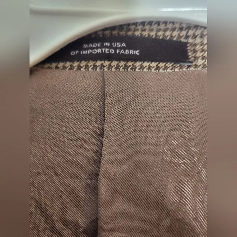 Joseph Abboud Nordstrom 42L Brown Herringbone 2 Buttons SILK WOOL Men Blazer